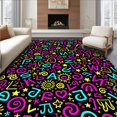 thumbnail image 1 of ODIKA 5'x7' Machine Washable Non-Slip Area Rug, Playful Doodle Letters Mosaic with Stars Suns and Spirals High Traffic Rug with Pad, Pink, 698830, 1 of 8