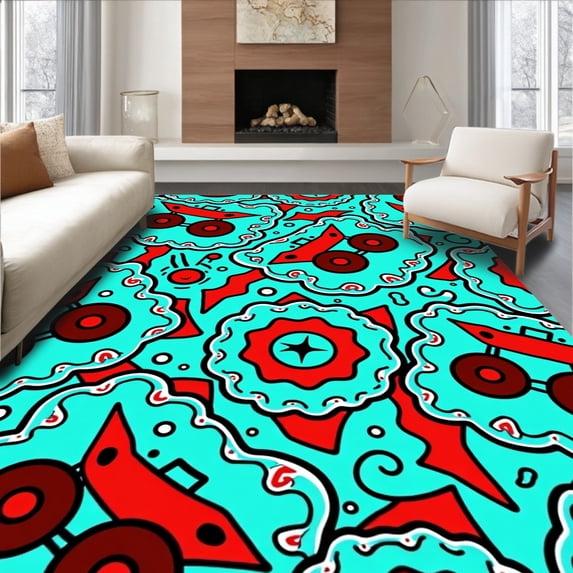 ODIKA 5'x7' Machine Washable Non-Slip Area Rug, Playful Driver with Cartoon Tires and Splashing Motion Art Design High Traffic Rug with Pad, Blue, 722857