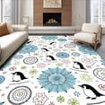 thumbnail image 1 of ODIKA 5'x7' Machine Washable Non-Slip Area Rug, Playful Winter Wildlife Latch Hook Featuring Skiing Penguins High Traffic Rug, Blue, 686204, 1 of 7