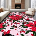 thumbnail image 1 of ODIKA 5'x7' Machine Washable Non-Slip Area Rug, Poinsettia Bloom Festive Floor with Cardinal Accents High Traffic Rug, Red, 732227, 1 of 7