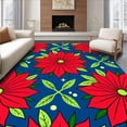 thumbnail image 1 of ODIKA 5'x7' Machine Washable Non-Slip Area Rug, Poinsettia Bloom with Golden Leaf Embellishments High Traffic Rug, Red, 639442, 1 of 7