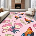 thumbnail image 1 of ODIKA 5'x7' Machine Washable Non-Slip Area Rug, Provincial Bantam Watercolor Pastoral Countryside Motif High Traffic Rug, Pink, 728439, 1 of 7