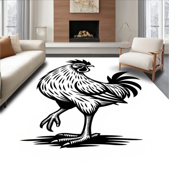 ODIKA 5x7 Machine Washable Non-Slip Area Rug, Provincial Coop Strutting High Traffic Rug, Black, 728403