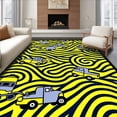 thumbnail image 1 of ODIKA 5'x7' Machine Washable Non-Slip Area Rug, Retro Cartoon Vehicle Parade with Interlocking Track High Traffic Rug, Yellow, 700561, 1 of 7