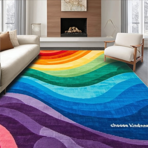 ODIKA 5'x7' Machine Washable Non-Slip Area Rug, Round Boho Floor High Traffic Rug, Red, 86600