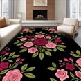 thumbnail image 1 of ODIKA 5'x7' Machine Washable Non-Slip Area Rug, Rose Bouquet Throw Pillow Crochet Kit Romantic Floral Embroidery High Traffic Rug, Black, 742794, 1 of 7