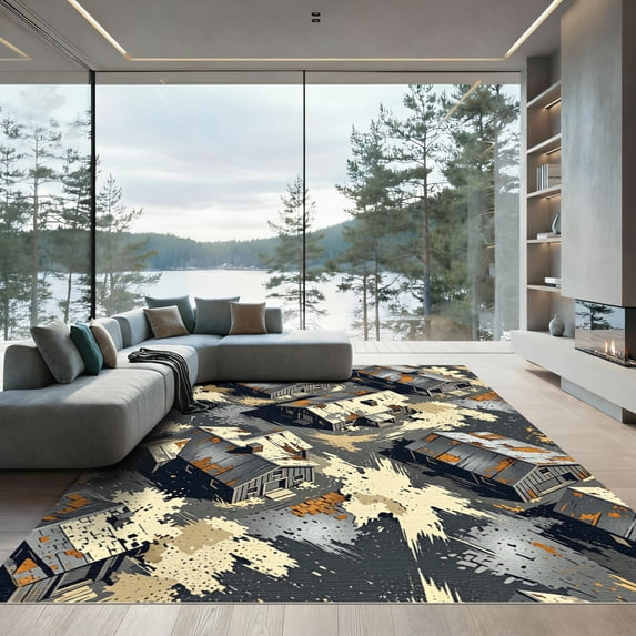 ODIKA 5'x7' Machine Washable Non-Slip Area Rug, Rustic Cabin Gray High Traffic Rug, Gray, 935961