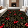 thumbnail image 1 of ODIKA 5'x7' Machine Washable Non-Slip Area Rug, Rustic Evergreen Leaves with Crimson Berry Accents Seasonal High Traffic Rug, Black, 732236, 1 of 7