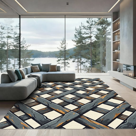 ODIKA 5'x7' Machine Washable Non-Slip Area Rug, Rustic Gray High Traffic Rug, Gray, 1009914