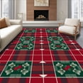 thumbnail image 1 of ODIKA 5'x7' Machine Washable Non-Slip Area Rug, Rustic Holiday Plaid Featuring Pinecone and Holly Accents High Traffic Rug with Pad, Red, 621769, 1 of 8