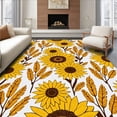 thumbnail image 1 of ODIKA 5'x7' Machine Washable Non-Slip Area Rug, Rustic Sunflower Tree Skirt with Wheat Stalks Country Farmhouse Design High Traffic Rug with Pad, Yellow, 740659, 1 of 8