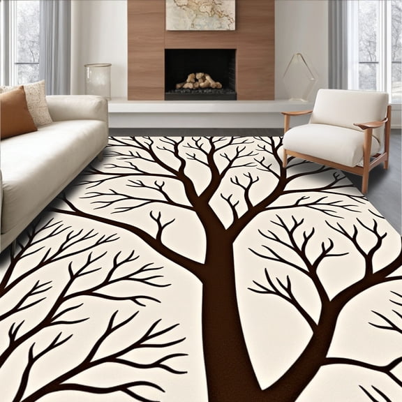ODIKA 5'x7' Machine Washable Non-Slip Area Rug, Rustic Woodland Tree Branch Indoor Floor Covering High Traffic Rug, Brown, 622211