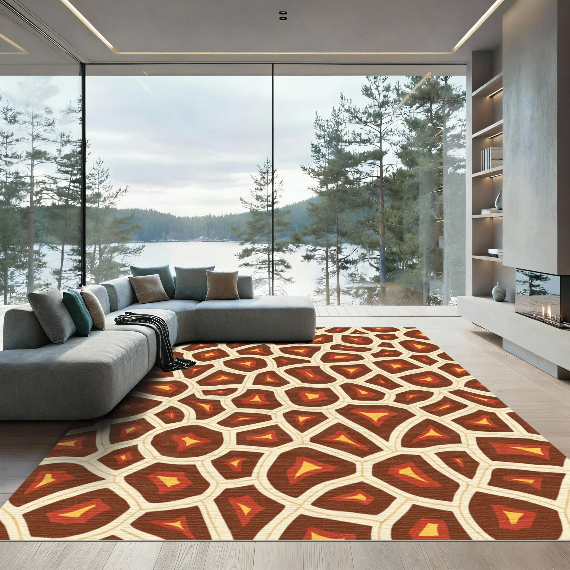 ODIKA 5x7 Machine Washable Non-Slip Area Rug, Savanna Chic Interlocking ...