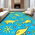 thumbnail image 1 of ODIKA 5'x7' Machine Washable Non-Slip Area Rug, Sealife Frolic Interlocking Cartoon Fish and Whale High Traffic Rug with Pad, Blue, 686302, 1 of 8