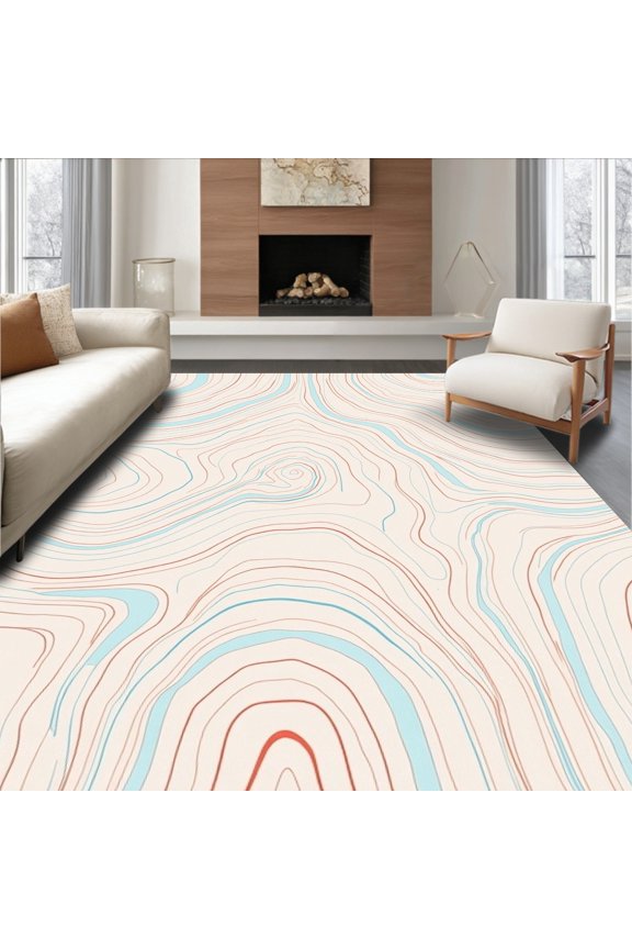5'x7' Machine Washable Non-Slip Area Rug, Serpentine Interlocking Topography Motif with Whispered Flourishes High Traffic Rug with Pad, Beige, 471156