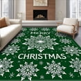 thumbnail image 1 of ODIKA 5'x7' Machine Washable Non-Slip Area Rug, Snowflake Christmas Cushioned with Merry Wishes Typography High Traffic Rug, Green, 625501, 1 of 7