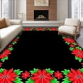 thumbnail image 1 of ODIKA 5'x7' Machine Washable Non-Slip Area Rug, Snowflake Medallion Holiday with Poinsettia Borders High Traffic Rug, Red, 733127, 1 of 7