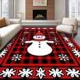 thumbnail image 1 of ODIKA 5'x7' Machine Washable Non-Slip Area Rug, Snowman Plaid Patchwork Holiday with Nordic Motifs High Traffic Rug, Red, 638350, 1 of 7