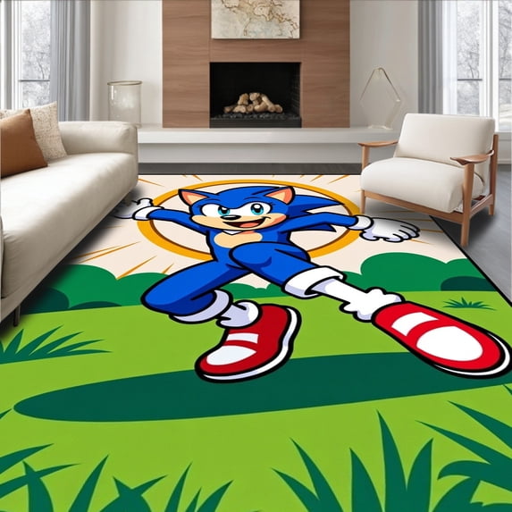 ODIKA 5'x7' Machine Washable Non-Slip Area Rug, Speedy Adventurer Racing Through Vibrant Landscapes Non Slip High Traffic Rug with Pad, Blue, 700076