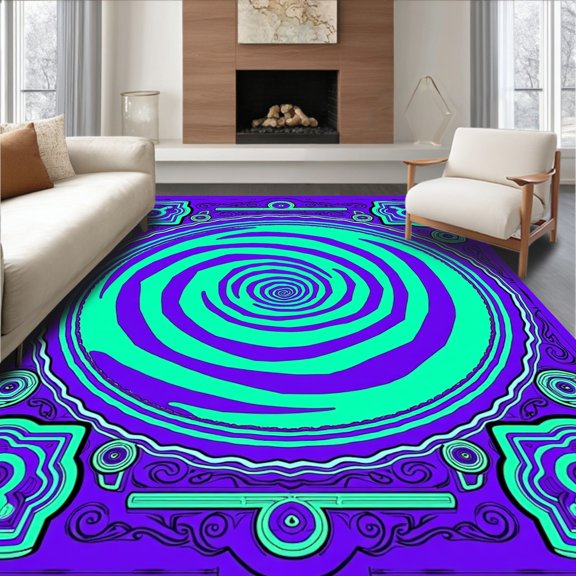 ODIKA 5x7 Machine Washable Non-Slip Area Rug, Spiral Vortex Medallion Artistic Decorative Floor Cover High Traffic Rug, Purple, 525045