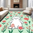 thumbnail image 1 of ODIKA 5'x7' Machine Washable Non-Slip Area Rug, Springtime Cottontail Embroidery Kit Featuring Festive Egg Motifs High Traffic Rug with Pad, Green, 719819, 1 of 8