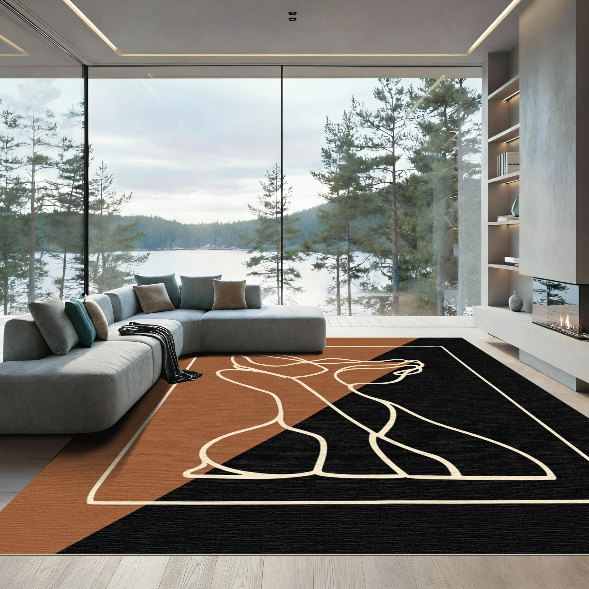 ODIKA 5'x7' Machine Washable Non-Slip Area Rug, Stag Outline Artistic ...