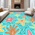 thumbnail image 1 of ODIKA 5'x7' Machine Washable Non-Slip Area Rug, Starfish and Shell Mosaic Art with Oceanic Swirls Coral Motifs High Traffic Rug, Turquoise, 701895, 1 of 7