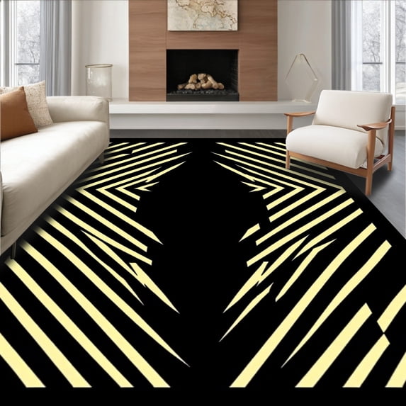 ODIKA 5'x7' Machine Washable Non-Slip Area Rug, Striking Zigzag Trendy Fashionable Bold Statement High Traffic Rug, Black, 597128