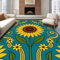 thumbnail image 1 of ODIKA 5'x7' Machine Washable Non-Slip Area Rug, Sunburst Floral Hook With Radiant Petal Motifs High Traffic Rug with Pad, Blue, 640397, 1 of 8