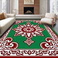thumbnail image 1 of ODIKA 5'x7' Machine Washable Non-Slip Area Rug, Sunburst Medallion Interlocking Motif Design with Ornate Scrollwork Accents High Traffic Rug, Green, 718451, 1 of 7