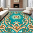 thumbnail image 1 of ODIKA 5'x7' Machine Washable Non-Slip Area Rug, Sunset Harbor Paisley Medallion Interlocking Swirl Labyrinth High Traffic Rug, Teal, 581503, 1 of 7