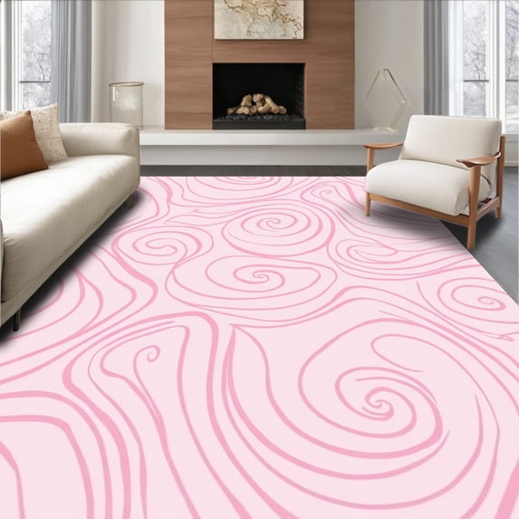 ODIKA 5'x7' Machine Washable Non-Slip Area Rug, Swirl Motif with Delicate Spiral Accents and Layered Curves High Traffic Rug, Pink, 372447