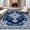 thumbnail image 1 of ODIKA 5'x7' Machine Washable Non-Slip Area Rug, Symmetrical Floral Medallion with Ornate Lattice Detailing High Traffic Rug, Blue, 495686, 1 of 7