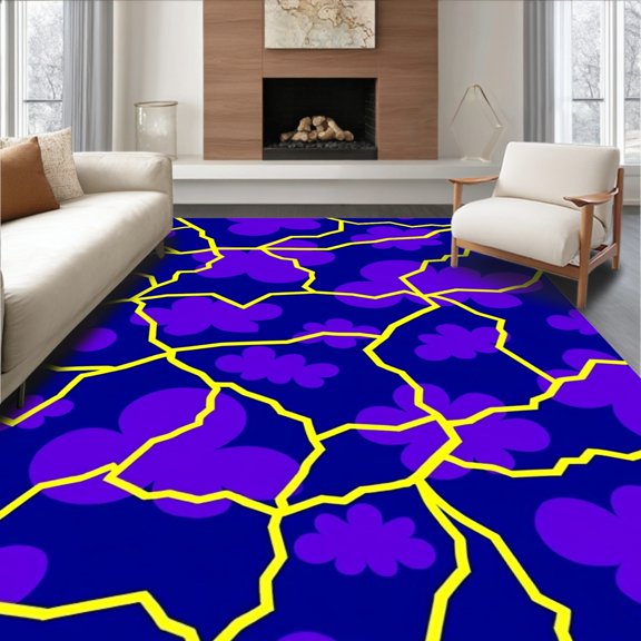 ODIKA 5x7 Machine Washable Non-Slip Area Rug, Thunderstorm Joystick Motif with Lightning Strike High Traffic Rug with Pad, Blue, 656294
