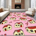 thumbnail image 1 of ODIKA 5'x7' Machine Washable Non-Slip Area Rug, Traditional Gingerbread Village Storybook Accent High Traffic Rug, Pink, 507517, 1 of 7