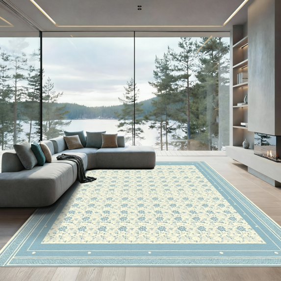 ODIKA 5x7 Machine Washable Non-Slip Area Rug, Traditional Light Blue High Traffic Rug, Blue, 1078130