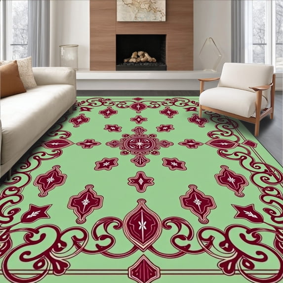 ODIKA 5'x7' Machine Washable Non-Slip Area Rug, Traditional Symphony Decorative Artistic Wonder High Traffic Rug with Pad, Green, 541224
