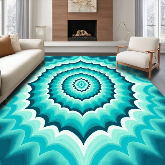 ODIKA 5x7 Machine Washable Non-Slip Area Rug, Tranquil Oasis Ripple Wave Symphony High Traffic Rug, Blue, 454583
