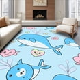 thumbnail image 1 of ODIKA 5'x7' Machine Washable Non-Slip Area Rug, Underwater Friends Cartoon with Whale Fish and Floating Hearts High Traffic Rug with Pad, Blue, 722920, 1 of 8