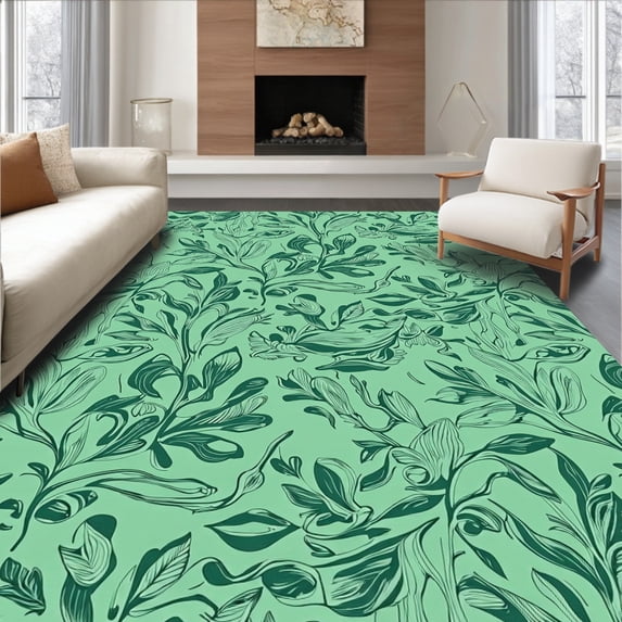 ODIKA 5'x7' Machine Washable Non-Slip Area Rug, Verdant Vintage Artisan Crafted High Traffic Rug with Pad, Green, 581427