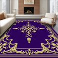 thumbnail image 1 of ODIKA 5'x7' Machine Washable Non-Slip Area Rug, Victorian Damask Flourish with Ornate Scrollwork Embellishments High Traffic Rug with Pad, Purple, 729666, 1 of 8