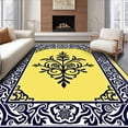 thumbnail image 1 of ODIKA 5'x7' Machine Washable Non-Slip Area Rug, Victorian Lattice Botanical Heritage Emblem High Traffic Rug with Pad, Yellow, 660602, 1 of 8
