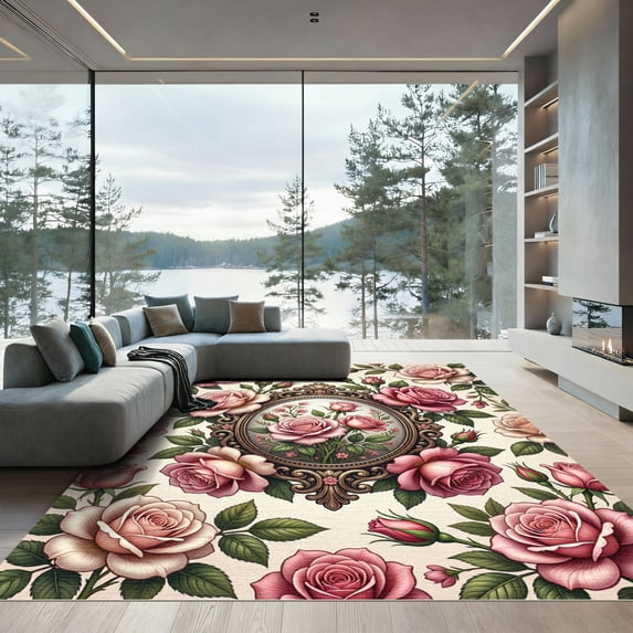 ODIKA 5'x7' Machine Washable Non-Slip Area Rug, Vintage Blush Pink High Traffic Rug, Pink, 1005335
