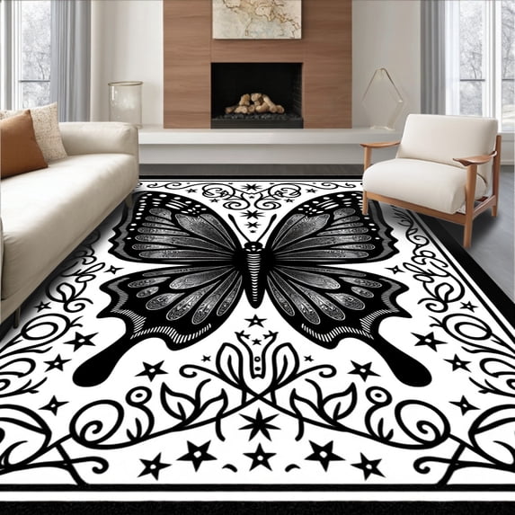 ODIKA 5'x7' Machine Washable Non-Slip Area Rug, Vintage Cosmic and Starfield Design High Traffic Rug with Pad, Black, 479476