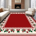 thumbnail image 1 of ODIKA 5'x7' Machine Washable Non-Slip Area Rug, Vintage Inspired Winter Celebration Base With Decorative Trim High Traffic Rug with Pad, Red, 621565, 1 of 8
