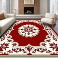 thumbnail image 1 of ODIKA 5'x7' Machine Washable Non-Slip Area Rug, Vintage Medallion Botanical Design with Flourishing Baroque Scrolls High Traffic Rug with Pad, Red, 611792, 1 of 8