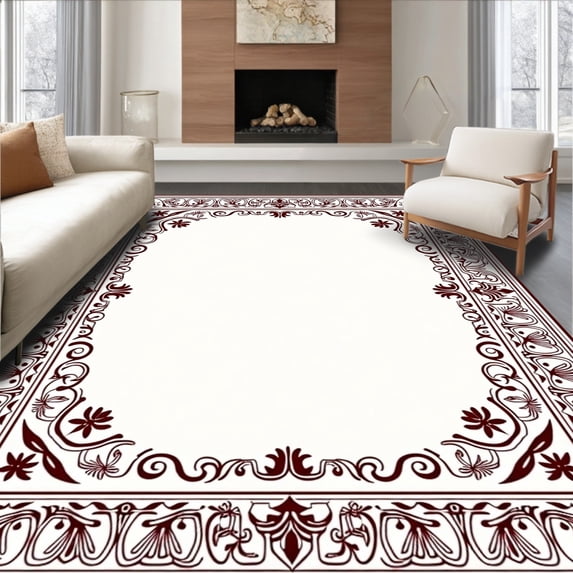 ODIKA 5'x7' Machine Washable Non-Slip Area Rug, Vintage Paisley with Swirling Botanical Accents High Traffic Rug, Brown, 593980