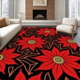 thumbnail image 1 of ODIKA 5'x7' Machine Washable Non-Slip Area Rug, Vintage Poinsettia Bloom Decorative Christmas High Traffic Rug, Red, 739660, 1 of 7