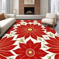 thumbnail image 1 of ODIKA 5'x7' Machine Washable Non-Slip Area Rug, Vintage Poinsettia Blossom Floor Covering with Seasonal Floral Print High Traffic Rug with Pad, Red, 623139, 1 of 8