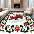 thumbnail image 1 of ODIKA 5'x7' Machine Washable Non-Slip Area Rug, Vintage Sleigh Adventure with Santa and Cheerful Forest Animals High Traffic Rug with Pad, Red, 732427, 1 of 8